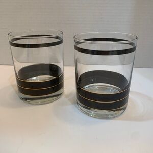2 Kraftware MCM Double Old Fashioned Rocks Glasses Gold Trim Vintage